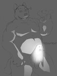 anthro balls belly erection genitals glowing glowing_genitalia glowing_penis grey_background holidays humanoid_hands kemono male musclegut muscular overweight overweight_anthro overweight_male penis simple_background solo daich halloween canid canine canis domestic_dog mammal 2015 greyscale monochrome sketch