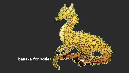 ambiguous_gender banana claws feral food fruit grey_background humor plant pun scales simple_background smile solo tail text visual_pun yellow_eyes cari_marchetti mythology dragon elemental_creature flora_fauna food_creature living_fruit mythological_creature mythological_scalie scalie wingless_dragon 16:9 english_text hi_res widescreen