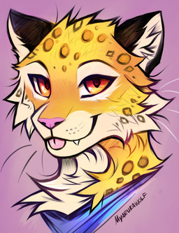 ambiguous_form blep looking_at_viewer orange_eyes smile solo tongue tongue_out myarukawolf felid feline leopard mammal pantherine 2021 absurd_res digital_media_(artwork) headshot_portrait hi_res portrait