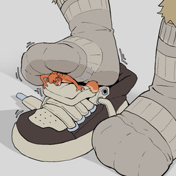 anthro clothing duo extreme_size_difference feet foot_fetish foot_focus foot_play footwear inside_clothing inside_shoe insole male male/male micro size_difference socks trapped_in_clothing trapped_in_shoe underfoot a_guy_somewhere 1:1 hi_res