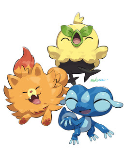 ambiguous_gender beak blue_body eyes_closed fangs feathers feral fur green_body green_feathers group open_beak open_mouth orange_body orange_fur pawpads paws simple_background tail teeth tongue tongue_out trio makotoo nintendo pokemon pokemon_winds_and_waves avian bird browt canid canine gecqua generation_10_pokemon lizard mammal pokemon_(species) pombon reptile scalie 2026 hi_res signature