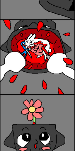 anthro black_border blood bodily_fluids border brain carcass corpse duo flower gore holding_object holding_scissors lobotomy male nosebleed organs plant pointy_ears scissors surgical_operation bravobunny humanoid lagomorph leporid mammal rabbit comic hi_res