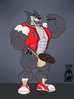 abs anthro balls_outline barazoku biceps big_muscles big_penis black_penis bulge claws clothing deltoids detailed_bulge ear_piercing erection eyebrows fangs fist flexing flexing_bicep footwear fur genital_outline genitals glans grey_body grey_fur huge_muscles humanoid_genitalia humanoid_penis hyper hyper_muscles jacket jockstrap letterman_jacket male male_anthro manly mostly_nude_anthro mostly_nude_male muscular muscular_anthro muscular_male nipples open_mouth open_smile orange_sclera pawpads paws pecs penis piercing pose sharp_teeth shoes simple_background smile solo teeth thick_eyebrows tongue topwear torn_clothing torn_jacket triceps underwear vein veiny_penis white_body white_fur memphis_tigre activision crash_bandicoot_(series) mythology tiny_tiger werewolf_tiny_tiger canid canine dasyuromorph hybrid mammal marsupial mythological_canine mythological_creature recently_extinct_species thylacine werecanid werecanine werecreature werewolf 2021 3:4 hi_res