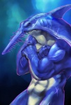 abs anthro athletic biceps biped blue_body blue_skin crossed_arms eyes_closed frown gills grey_body grey_skin male muscular muscular_anthro nude pecs pose scar solo standing underwater vein water white_body white_skin gweek fish marine sawshark shark 2013