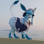 ambiguous_gender big_butt blue_body butt clothed clothing eyes_closed feral holowear_(pokemon) lake maid_uniform smile solo tail thick_thighs uniform water wide_hips swoomy nintendo pokemon pokemon_unite tea_party_style_glaceon canid canine eeveelution generation_4_pokemon glaceon mammal pokemon_(species) 3d_(artwork) absurd_res digital_media_(artwork) hi_res