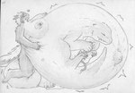 anthro balls belly big_balls big_belly big_nipples breasts censored_genitalia censored_penis close_to_bursting doubt duo fangs fetal_movement foreskin genitals gynomorph huge_belly hyper hyper_pregnancy internal intersex navel nipples penis pregnant pregnant_intersex teeth umbilical_cord tr-0761-2 mythology dragon humanoid mythological_creature mythological_scalie scalie censored monochrome