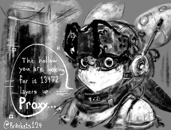 alternate_universe antennae_(anatomy) black_body black_sclera cable dialogue female looking_at_viewer machine open_mouth pseudo_hair scarf simple_background solo speech_bubble talking_to_viewer text white_body wire bracketsxxx blame! mihoyo zenless_zone_zero aria_(zenless_zone_zero) humanoid robot robot_humanoid black_and_white clip_studio_paint_(artwork) digital_media_(artwork) english_text greyscale monochrome portrait signature