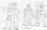 anthro clothing duo erection erection_under_clothing groping_chest groping_from_behind male male/male pec_grope scared_expression text thebigmansini epic_games fortnite oscar_(fortnite) wendell_(fortnite) canid canine canis felid mammal pantherine tiger wolf 2025 english_text monochrome