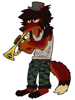 anthro bottomwear brass_instrument camo camo_bottomwear camo_clothing camo_pants camo_print clothed clothed_male clothing fur hat headgear headwear holding_trumpet male musical_instrument pants pattern_bottomwear pattern_clothing pattern_pants playing_music playing_trumpet red_body red_fur shirt simple_background solo tank_top toony topwear trumpet white_background wind_instrument puppy_meats canid canine mammal 3:4