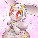 female looking_at_viewer open_mouth pink_eyes red_sclera simple_background solo plumcea nintendo pokemon generation_7_pokemon legendary_pokemon magearna pokemon_(species) 1:1 2016