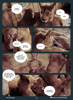 balls big_penis dialogue duo feet fur genitals male male/male massage massage_table muscular muscular_male nipples nude pecs penile penis pubes text 5ive9ine2wo felid kangaroo lion macropod mammal marsupial pantherine 3d_(artwork) absurd_res comic digital_media_(artwork) english_text hi_res url