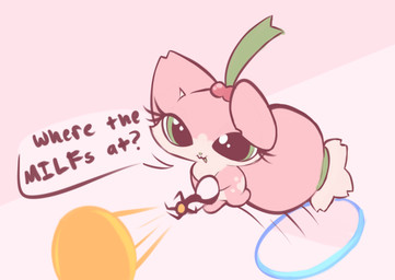 chibi dialogue female fur green_eyes pink_body pink_fur portal portal_ring semi-anthro solo text clockstops3am conditional_dnp portal_(series) valve valve_corporation cherry_(labbit) canid canine fox mammal english_text hi_res pink_theme