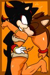 anthro barefoot blush breasts clothed clothing duo feet female kiss_on_lips kissing male male/female on_one_leg one_calf_up raised_calf romantic romantic_couple short_tail simple_background standing surprise_kiss tail tribal tribal_clothing soulyagami64 sega sonic_boom sonic_the_hedgehog_(series) shadow_the_hedgehog sticks_the_jungle_badger badger eulipotyphlan hedgehog mammal mustelid musteline 2022 hi_res