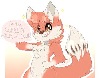animal_genitalia anthro blush brown_eyes fluffy fully_sheathed fur genitals male orange_body orange_fur sheath smile solo speech_bubble text white_body white_fur backsash piano_the_fox canid canine fox mammal digital_media_(artwork) english_text hi_res