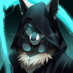 anthro black_clothing black_robe blue_background blue_eyes clothing fur grey_body grey_fur holidays hood male melee_weapon neck_tuft polearm robe scythe simple_background smile smiling_at_viewer solo tuft weapon agrixxx halloween death_(personification) grim_reaper canid canine mammal 1:1 absurd_res hi_res icon