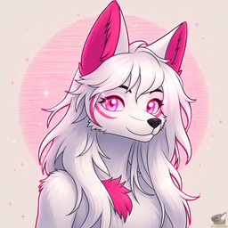 anthro female fluffy hair pink_eyes slim solo white_body white_hair protorizz yoki_j_(yj) canid canine fox mammal 1:1 hi_res portrait
