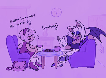 analog_clock anthro biped breasts chair chest_tuft cleavage clock clothed clothed_anthro clothed_female clothing container cookie countershade_face countershade_torso countershading cup dialogue duo female food furniture handbag inside light_switch membrane_(anatomy) membranous_wings plate sitting table text tuft wings humming-fly sega sonic_the_hedgehog_(series) amy_rose rouge_the_bat bat eulipotyphlan hedgehog mammal 2025 digital_drawing_(artwork) digital_media_(artwork) english_description english_text