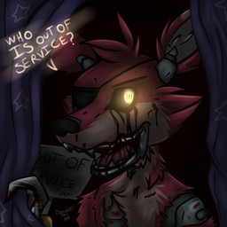 anthro blood bodily_fluids countershading dark eye_patch eyewear glowing glowing_eyes hook machine male solo yellow_eyes soradezwolfox five_nights_at_freddy's scottgames foxy_(fnaf) animatronic canid canine fox mammal robot 1:1 2014