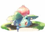 ambiguous_gender blue_body bud_(anatomy) bud_(flower) eye_contact eyes_closed grass group leaf looking_at_another plant red_eyes simple_background sitting sleeping smile white_background hitofutarai nintendo pikmin pokemon blue_pikmin elemental_creature flora_fauna generation_1_pokemon ivysaur pikmin_(species) pokemon_(species) scalie 2019 colored crossover shaded