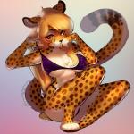 amber_eyes anthro big_breasts black_spots blonde_hair bra breasts clothed clothing female fur hair long_hair looking_at_viewer orange_body orange_fur solo spots thong underwear white_body white_fur lizombie waitress_(artist) mihari cheetah felid feline mammal 1:1 2016 artist_collaboration digital_media_(artwork) shaded