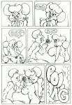 balls big_penis black_and_white bodily_fluids bottomless breasts clothed clothing comic cum curved_penis dialogue duo dutch_(artist) english_text erection fellatio female female_penetrated foreskin genital_fluids genitals half-erect hi_res huge_penis jules_(dutch) magic male male/female male_penetrating male_penetrating_female mammal misty_(dutch) misty_the_mouse monochrome mouse murid murine nude oral oral_penetration penetration penile penis potion retracted_foreskin rodent round_ears sex sound_effects tail text