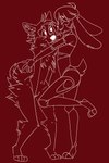 duo eye_contact hug looking_at_another machine male nude smile smirk tiptoes chibemo android canid canine canis domestic_dog lagomorph leporid mammal rabbit robot robot_anthro shiba_inu spitz hi_res