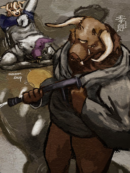 anthro bite black_sclera bottomless bottomwear bovid_horn bovine_horn brown_body bull_horn butt_bite clothed clothing curled_tail dot_eyes drinking drinking_water duo fur gold_nose grey_clothing grey_hoodie grey_topwear hoodie horn male male/male multi_eye overbite partially_submerged pressure_washer puddle purple_body purple_fur shirt shorts simple_eyes stitch_(sewing) tail topwear underbite wet wet_clothing wet_shirt wet_topwear white_body white_clothing white_shirt white_topwear kirou kirou_(kirou) malibog_(dmg) viktor_(deafcake) arachnid arthropod bovid bovine canid canine canis caprine cattle domestic_dog fox goat hybrid mammal scorpion suid suine sus_(pig) wild_boar wolf absurd_res hi_res