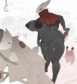 anal_bead_pull anal_beads anthro areola barbell_piercing biped black_body blush blush_lines breasts clothed clothing female female_penetrated genitals group heart_symbol holding_melee_weapon holding_object holding_weapon looking_at_another melee_weapon monotone_body motion_lines nipple_dip nipple_piercing nipples no_pupils penetration piercing red_clothing sex_toy standing vulva weapon white_head jingzhou14848 hollow_knight:_silksong hollow_knight_(franchise) team_cherry creige_(hollow_knight:_silksong) hornet_(hollow_knight) nuu_(hollow_knight:_silksong) arachnid arthropod spider 2026 absurd_res hi_res