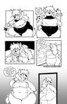 4_toes 5_fingers 5_panel_comic :< anthro barefoot bedding belly belly_overhang big_belly big_breasts big_butt bikini black_line_art bodily_fluids book borderless_panel bottomwear bra bracelet breasts butt clenched_teeth closed_frown clothing dialogue eyebrow_through_hair eyebrows eyelashes eyes_closed feet female fingers flash_bubble flying_sweatdrops frown fur gradient_background hair holding_book holding_object huge_thighs inner_ear_fluff inside jewelry leotard long_hair looking_back_at_self lying mouth_closed music musical_note musical_symbol navel_outline necklace obese obese_anthro obese_female on_front one-piece_swimsuit open_mouth open_smile overweight overweight_anthro overweight_female pawpads paws pear-shaped_figure reading reading_book reflection shirt shorts simple_background smile solo standing stretching sweat sweatdrop swimwear symbol tank_top teeth text thick_thighs toes tongue topwear translucent translucent_hair tuft two-piece_swimsuit underwear wide_hips nekocrispy mary_blissany canid canine canis domestic_dog mammal 2023 comic digital_media_(artwork) english_text greyscale hi_res monochrome url