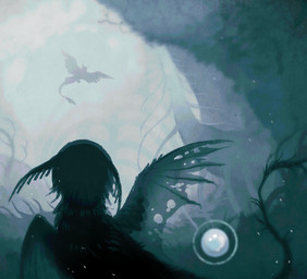 ambient_silhouette ambiguous_feral ambiguous_gender black_body blue_sky detailed_background duo feral flying grass looking_at_another low-angle_view outside plant sky solo_focus tail torn_wing jejejunum european_mythology greek_mythology mythology wither_(jejejunum) avian harpy mythological_avian mythological_creature nethermare 2026 digital_media_(artwork) digital_painting_(artwork) english_description firealpaca_(artwork) painting_(artwork) teal_theme male_(lore)