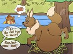 anthro belly big_belly digestion eyewear feral feral_pred glasses male male/male male_pred male_prey oral_vore river text thought_bubble vore voyeur cedarott nintendo pokemon effie_(kittycatnai) eevee floatzel generation_1_pokemon generation_4_pokemon pokemon_(species) english_text hi_res