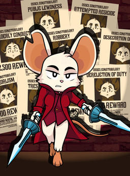 clothed clothing cornered dagger female melee_weapon overcoat pantsless spotlight sword wanted_poster weapon dm29 mina_the_hollower yacht_club_games mina_(mina_the_hollower) mammal murid murine rodent