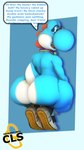 anthro big_butt blue_body butt clothing collar crouching dialogue eyewear footwear glasses looking_at_viewer looking_back looking_back_at_viewer male multicolored_body nude raised_tail rear_view shoes solo speech_bubble tail text two_tone_body white_body cyrusthelewdshi mario_bros nintendo cyrus_(cyrusthelewdshi) cyan_yoshi yoshi 3d_(artwork) digital_media_(artwork) english_text hi_res source_filmmaker_(artwork)