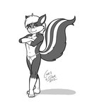 anthro bikini_thong bulge clothed clothing crossed_arms femboy looking_at_viewer male solo suggestive_look swimwear topless chris_sutor mammal mephitid skunk monochrome