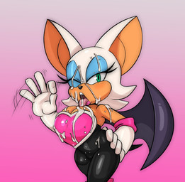 anthro bodily_fluids breasts clothed clothing cum cum_on_breasts cum_on_clothing cum_on_face eyeshadow female fully_clothed fur genital_fluids gesture gloves green_eyes hand_gesture hand_on_hip handjob_gesture handwear makeup membrane_(anatomy) membranous_wings open_mouth pink_background simple_background solo suggestive suggestive_gesture tail tan_body tongue tongue_out unitard white_body white_fur wings guillion sega sonic_the_hedgehog_(series) rouge_the_bat bat honduran_white_bat leaf-nosed_bat mammal microbat yangochiropteran hi_res