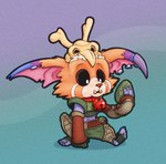 after_transformation bell bell_collar collar ear_piercing ear_ring explosives grenade grenade_belt implied_transformation jewelry piercing red_collar ring_piercing transformation weapon trevor-fox league_of_legends riot_games tencent gnar_(lol) tristana_(lol) yordle hi_res