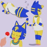 ambiguous_gender anthro bodily_fluids breasts candy clothed clothing dessert disembodied_hand duo female food lollipop rear_view saliva sleeping solo solo_focus kamikiller animal_crossing nintendo ankha_(animal_crossing) felid feline mammal 1:1 hi_res