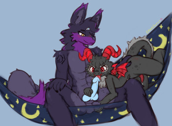 3_eyes anthro ball_fondling balls blue_penis duo fondling genitals hammock horn knot licking male male/male multi_eye oral penile penis penis_lick sex slit_penis tongue chaosferret mythology lord_kaio canid canine dragon mammal mythological_creature mythological_scalie scalie hi_res