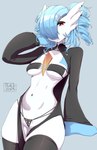 accessory bedroom_eyes black_bra black_clothing black_underwear blue_hair blue_markings bra breasts clothed clothing curly_hair female glistening glistening_eyes hair hair_accessory hair_over_eye leggings legwear looking_at_viewer markings mole_(marking) narrowed_eyes navel oversized_clothing panties partially_clothed red_eyes seductive simple_background skimpy solo stockings thick_thighs thigh_highs underwear white_body peachcupp nintendo pokemon cecilia_(peachcupp) gardevoir generation_3_pokemon humanoid mammal pokemon_(species) shiny_pokemon digital_drawing_(artwork) digital_media_(artwork) hi_res watermark