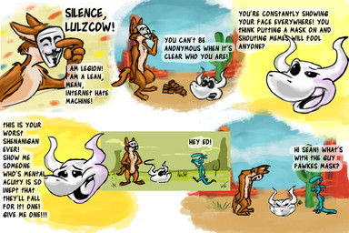 2_horns 3_toes 4_fingers animal_skull anthro arm_tuft athletic athletic_anthro athletic_male backfire belly biped black_eyes black_nose black_sclera blue_body blue_scales blue_sky bone bovid_horn bovine_horn box brown_body brown_fur bull_horn cactus canyon casual_nudity challenge challenge_bet challenging cheek_tuft chest_tuft cloud cloudy_sky container curling_tail defeat defeated desert detailed_background dialogue elbow_tuft eyebrows eyes_closed facial_tuft featureless_feet feet fingers fist_on_hip fur grass greeting grimace group guy_fawkes_mask hand_on hand_on_hip hand_on_own_hip head_tuft horn humanoid_hands humor knee_tuft leg_tuft lines_drawn looking_at_another looking_at_tablet male mask multicolored_body multicolored_fur narrowed_eyes nude open_mouth outside painted_background paws pecs plant plantigrade pupils raised_eyebrow realization sand scales shadow shoulder_tuft side_view silencer skeleton skull sky smile smiling_at_viewer smirk snickering social_nudity speech_bubble standing standing_behind tablet tail talking_to_another tan_belly tan_body tan_chest tan_fur teeth_showing text thick_tail three-quarter_view toes toony tricked trickster trio trolling tuft turning_around two_tone_body two_tone_fur walking white_pupils white_sclera wide_eyed wide_hips yelling yelling_at_another stevethedragon coyoteville ed_(coyoteville) fyodor_(coyoteville) guy_fawkes sean_o'desse animated_skeleton bovid bovine canid canine canis cattle coyote lizard mammal reptile scalie undead 2013 colored comic detailed digital_drawing_(artwork) digital_media_(artwork) english_text krita_(artwork) shaded sketch