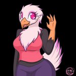 anthro beak breasts clothed clothing feathers female gesture non-mammal_breasts pink_eyes slightly_chubby smile smiling_at_viewer solo waving medicatedcannibal grace_highfeathers accipitrid accipitriform avian bird eagle 1:1 alpha_channel half-length_portrait hi_res portrait