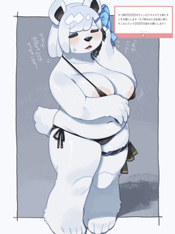 4_fingers 5_toes anthro areola areola_slip big_areola big_breasts biped blush breasts clothed clothed_anthro clothed_female clothing feet female fingers front_view fur hair navel nipple_outline open_mouth overweight overweight_anthro overweight_female simple_background solo standing tail thick_thighs toes tongue white_body white_fur white_hair white_tail wide_hips kame_3 bear mammal polar_bear ursine 2026 absurd_res digital_drawing_(artwork) digital_media_(artwork) hi_res