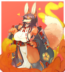 anthro asian_clothing big_breasts big_tail black_hair breasts clothed clothing east_asian_clothing female fur hair inner_ear_fluff japanese_clothing kemono knee_highs legwear looking_at_viewer miko_outfit orange_body orange_fur partially_clothed side_boob simple_background solo tail tuft weapon white_body white_fur yellow_eyes cyberconnect2 drecom full_bokko_heroes ogigayatsu_sadamasa_(full_bokko_heroes) canid canine fox mammal 2017 hi_res