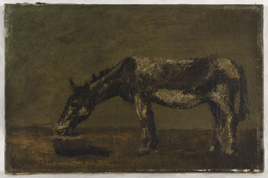 ambiguous_gender feral grey_body hooves mane painterly quadruped side_view simple_background solo standing tail textured_background unguligrade gustave_courbet public_domain asinus donkey equid equine mammal 19th_century absurd_res ancient_art hi_res oil_painting_(artwork) painting_(artwork) signature traditional_media_(artwork) traditional_painting_(artwork)