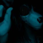 anthro black_background black_hair black_sclera dark female hair looking_at_viewer nightmare_fuel simple_background solo caedere carol_(hladilnik) canid canine canis domestic_dog ghost mammal spirit 1:1 2018 black_and_blue blue_theme monochrome