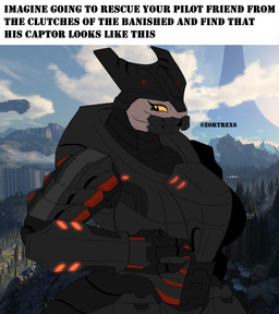 anthro armor big_breasts black_clothing breasts brown_body clothing crossgender female headgear helmet mature_female mtf_crossgender science_fiction solo suit text thick_thighs wide_hips yellow_sclera zortrex halo_(series) microsoft xbox_game_studios jega_'rdomnai alien sangheili scalie absurd_res english_text hi_res meme