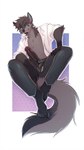 anthro balls clothed clothing fur genitals grey_body male nude penis simple_background smile solo tail sunnyowi kohl_grey canid canine canis mammal wolf digital_media_(artwork) hi_res