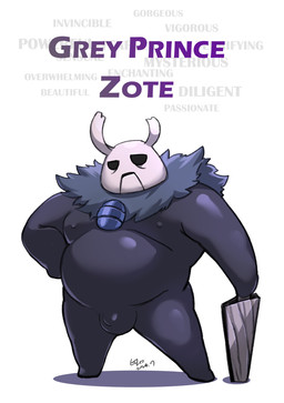anthro anthrofied balls_outline belly bulge cloak clothing detailed_bulge genital_outline holding_object holding_weapon male nail_(weapon) nipple_outline overweight overweight_anthro overweight_male penis_outline shadow simple_background solo text weapon white_background hikoero777 hollow_knight_(franchise) team_cherry grey_prince_zote_(hollow_knight) arthropod insect 2024 character_name english_text