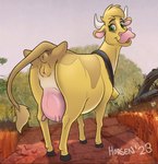 animal_genitalia animal_pussy anus bell blonde_hair bovine_genitalia bovine_pussy butt female feral fur genitals hair hooves horn looking_at_viewer looking_back pussy quadruped raised_tail solo tail tail_anus teats udders yellow_body yellow_fur horsen disney home_on_the_range grace_(disney) bovid bovine cattle jersey_cattle mammal 2023 digital_media_(artwork)