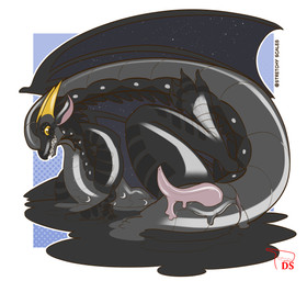anus black_body black_scales coming_from_puddle dark_body dark_scales digitigrade dragon_paws dripping fangs feral genitals gesture glistening glossy_body hand_gesture horn legs_up long_tail looking_at_viewer lying male malleable_body melting melting_body melting_limbs multicolored_body on_side paws penis pointing pointing_at_penis pointing_at_self pose puddle raised_tail scales slit_penis smile smiling_at_viewer solo spread_wings tail teeth wings yellow_horn digitalscales european_mythology mythology wings_of_fire dragon goo_creature living_latex mythological_creature mythological_scalie nightwing_(wof) reptile scalie western_dragon absurd_res hi_res